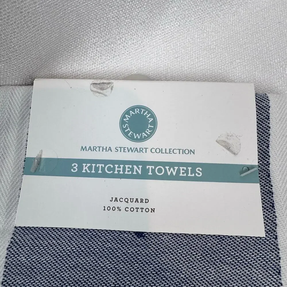 Martha Stewart Collection Kitchen Towel 3 Pack Jacquard Cotton Towels Navy (2)